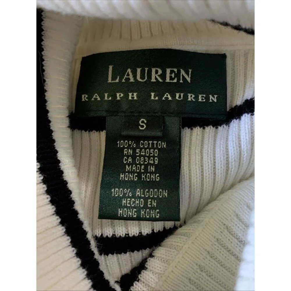 Lauren Ralph Lauren Black Ivory Stripe Short Sleeve Turtleneck Womens S Nautical - Picture 5 of 6